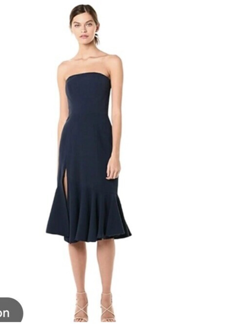 Dress the Population Madison Strapless Midi Dress with Slit In Navy Med $289